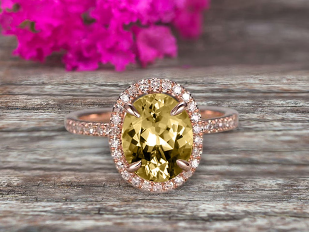 10k Rose Gold 2 Carat Champagne Diamond Moissanite Halo Engagement Ring Oval Cut Y21996