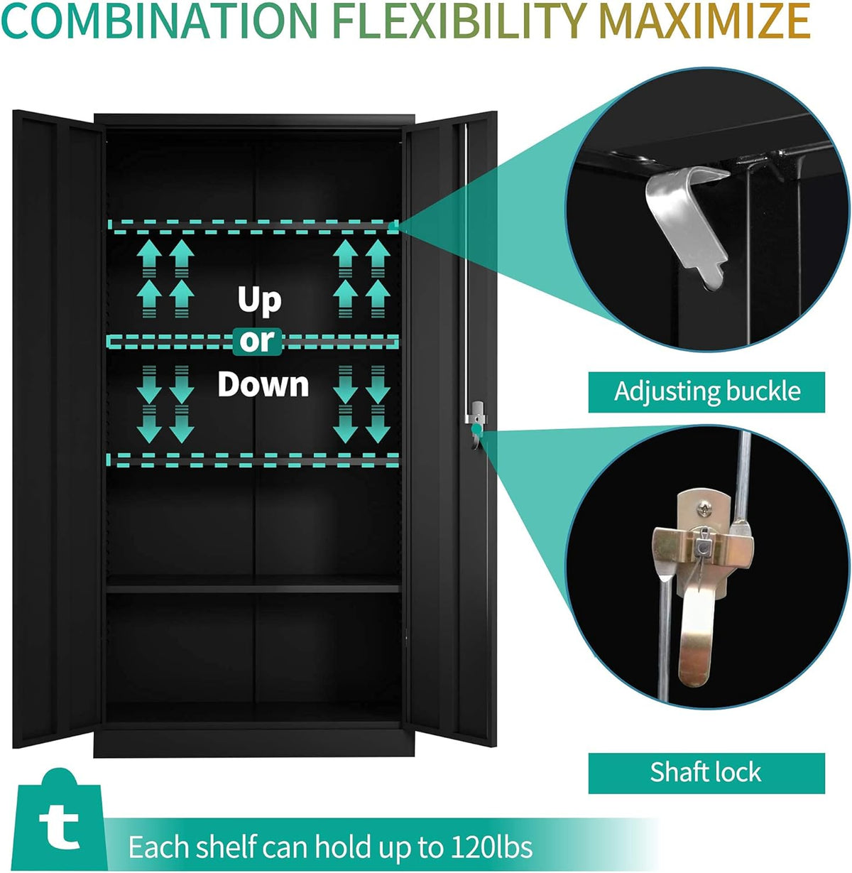 Black Metal Storage Cabinet with 4 Adjustable Shelves and Lockable Doors Z43276
