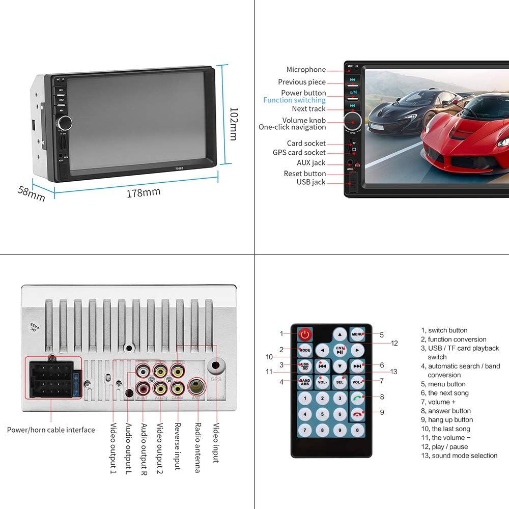7 Inch Double Din Bluetooth Car Stereo Receiver with Rear View Camera E267095