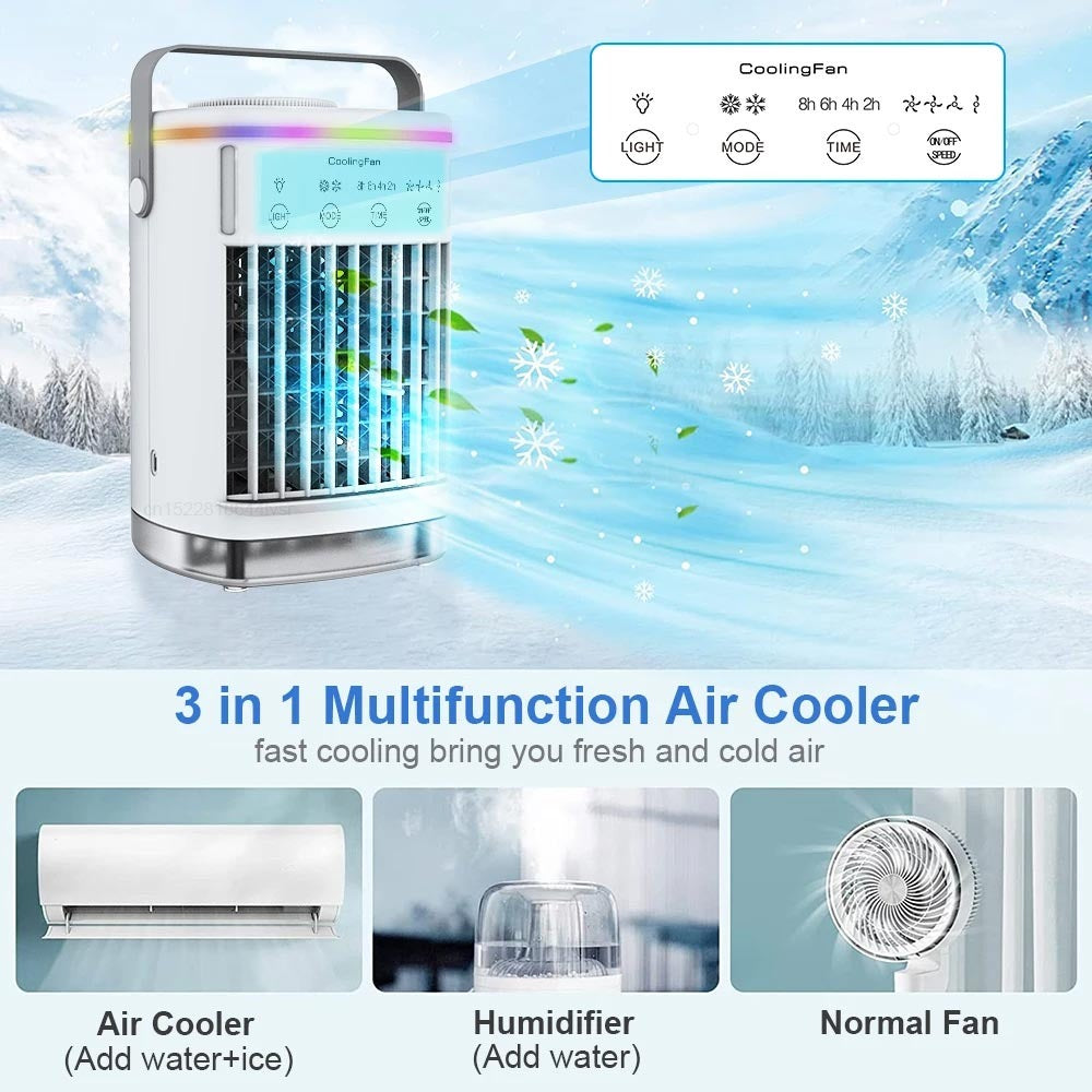 White USB Air Cooler Fan with 3-speed Adjustable, Low Noise, Water Tank M9767
