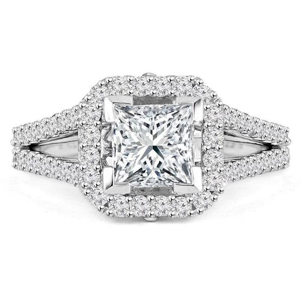 Princess Diamond Radiant Halo Engagement Ring in 14K White Gold - Size 7 V71915