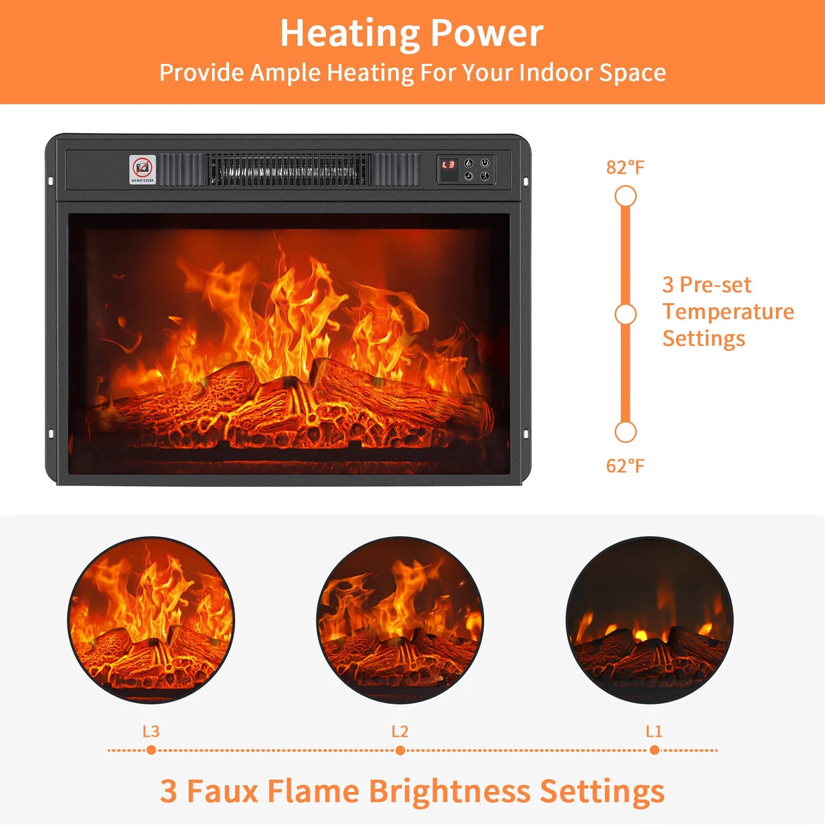 23 inch Indoor Electric Fireplace Insert with Remote Control H511052