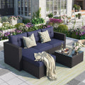 Blue 5-Piece Rattan Patio Sectional Sofa Set with Coffee Table I114833