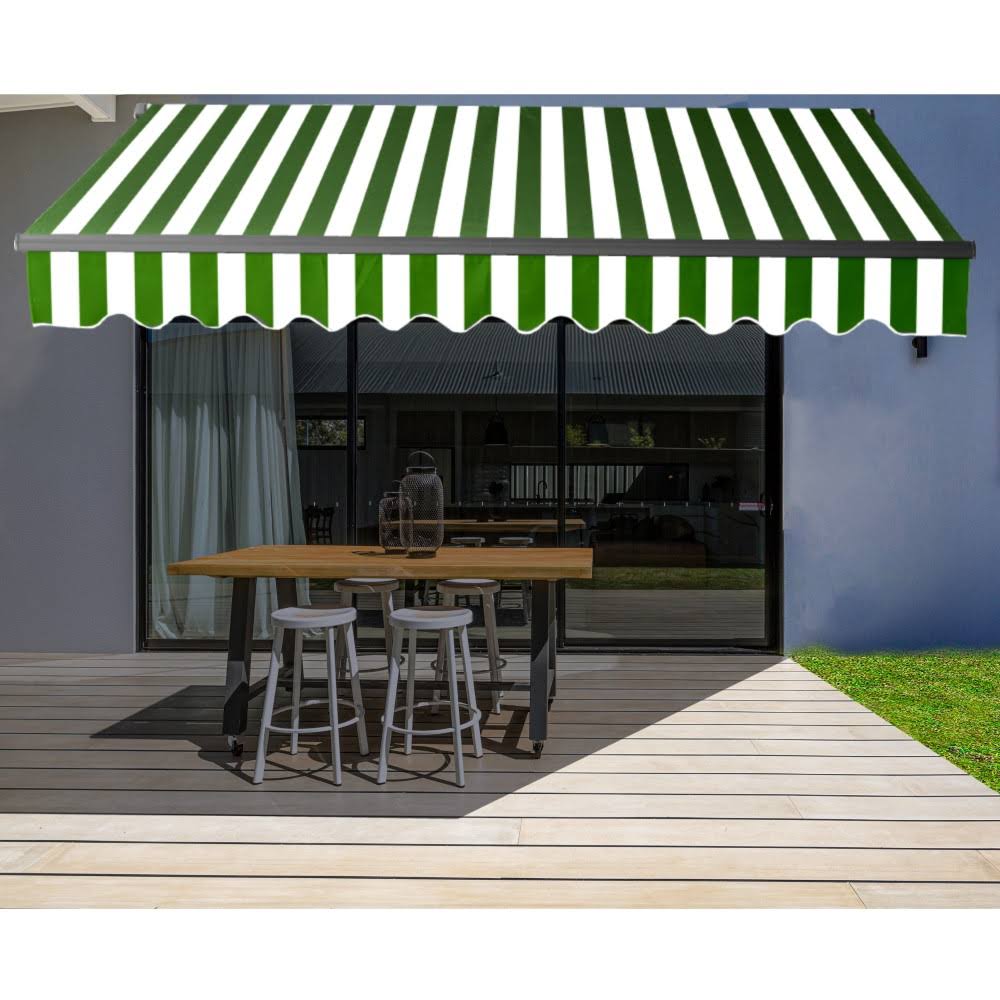Black Frame Motorized Retractable Patio Canopy Awning 16x10 Green/White L787