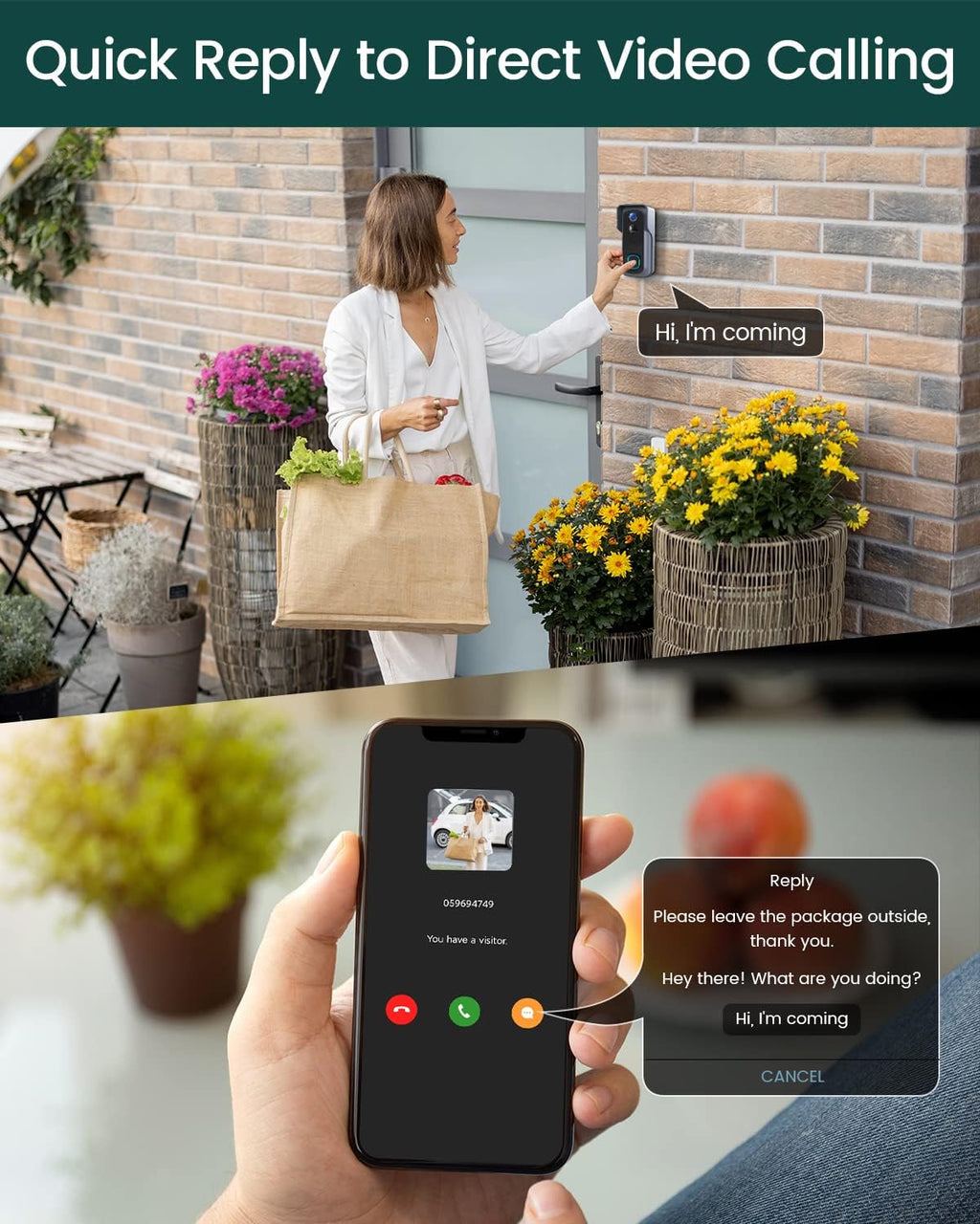 Wireless Video Doorbell Camera with Chime & 32GB SD Card, 1080P HD, Night Vision, 2-Way Audio, Rechargeable Battery U211342