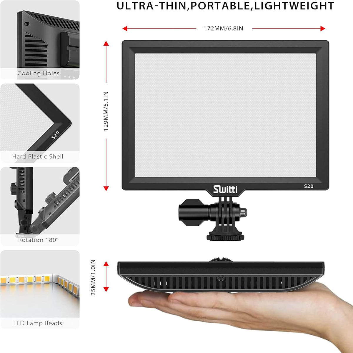 LED Video Light Panel for DSLR Cameras, 3200K-5600K, CRI95+, Pack of 2 F3953