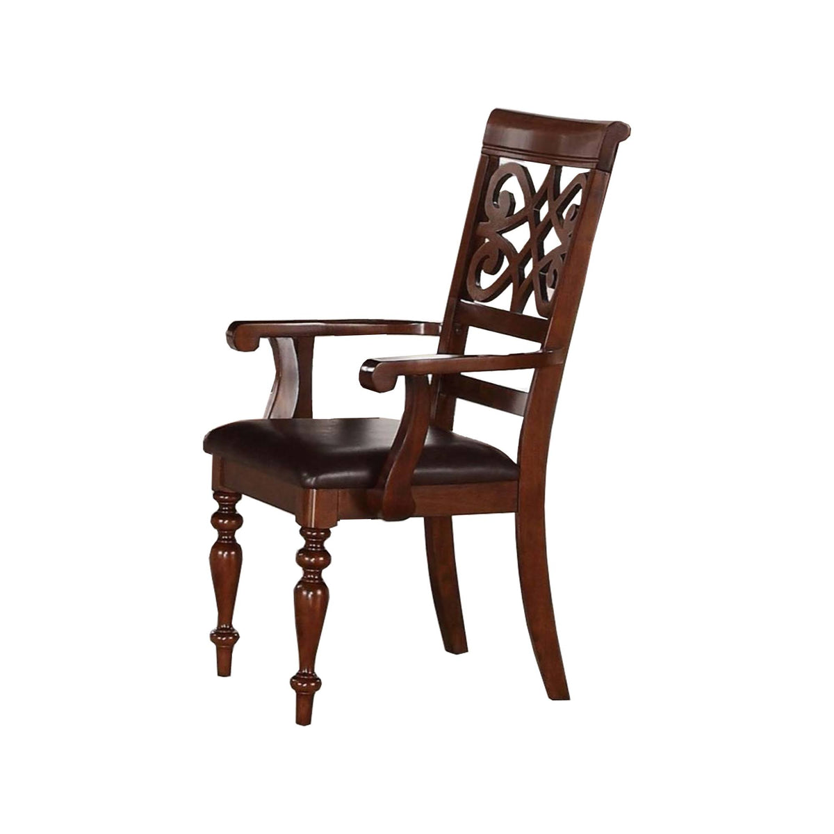 Cherry Brown Wooden Arm Chair with Leatherette Seat, Set of 2 X722567