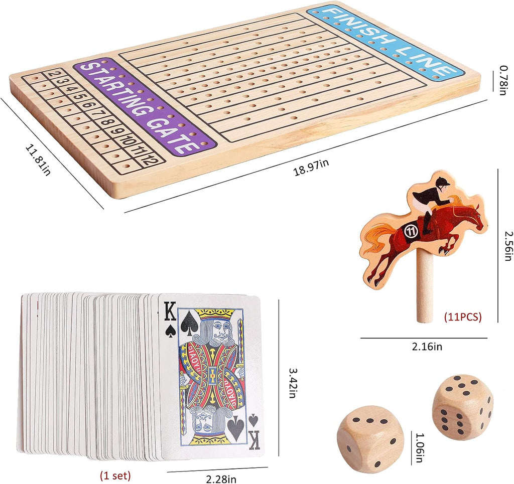 Wooden Horse Racing Game with 11 Durable Horses Dice & Cards B677