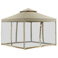 Tan Brown Polyester Gazebo with Mesh Side Walls P647901