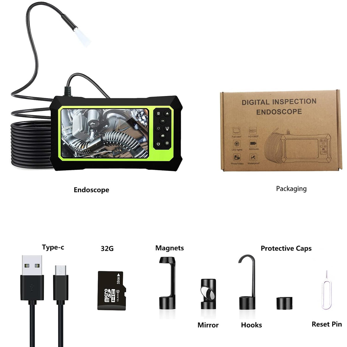 23FT 1080P IP67 Waterproof Endoscope Camera with 4.3 Inch LCD Screen N3101