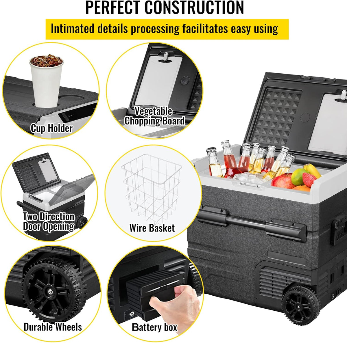 12 Volt Dual Zone Car Fridge Freezer Electric Compressor Cooler, Black Y62927