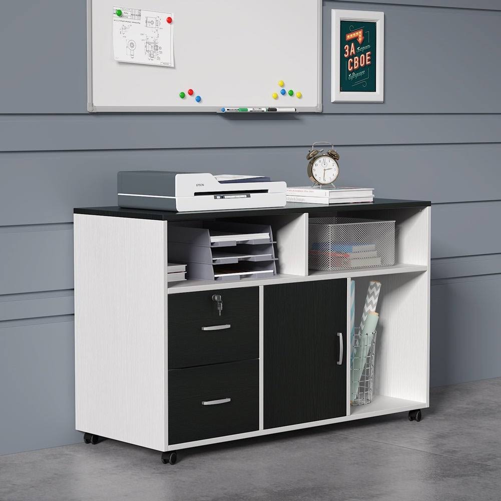 Black 2 Drawer Mobile Lateral File Cabinet with Storage Shelf Z94138