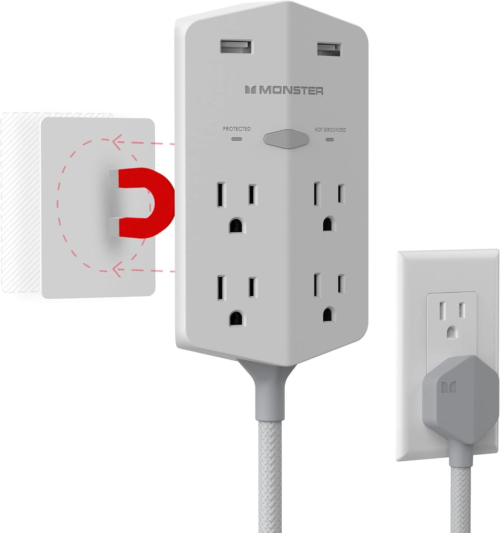 Black Pack of 2 Surge Protector Outlet Extender with 4 AC Outlets U3543