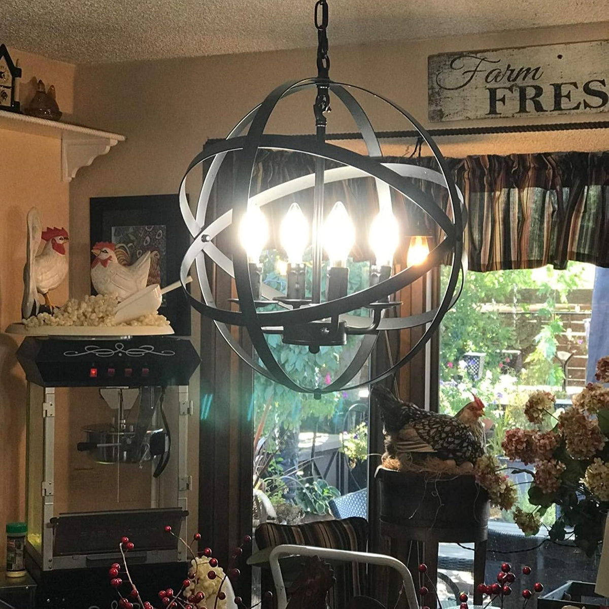 Black 4-Light Farmhouse Chandelier P544
