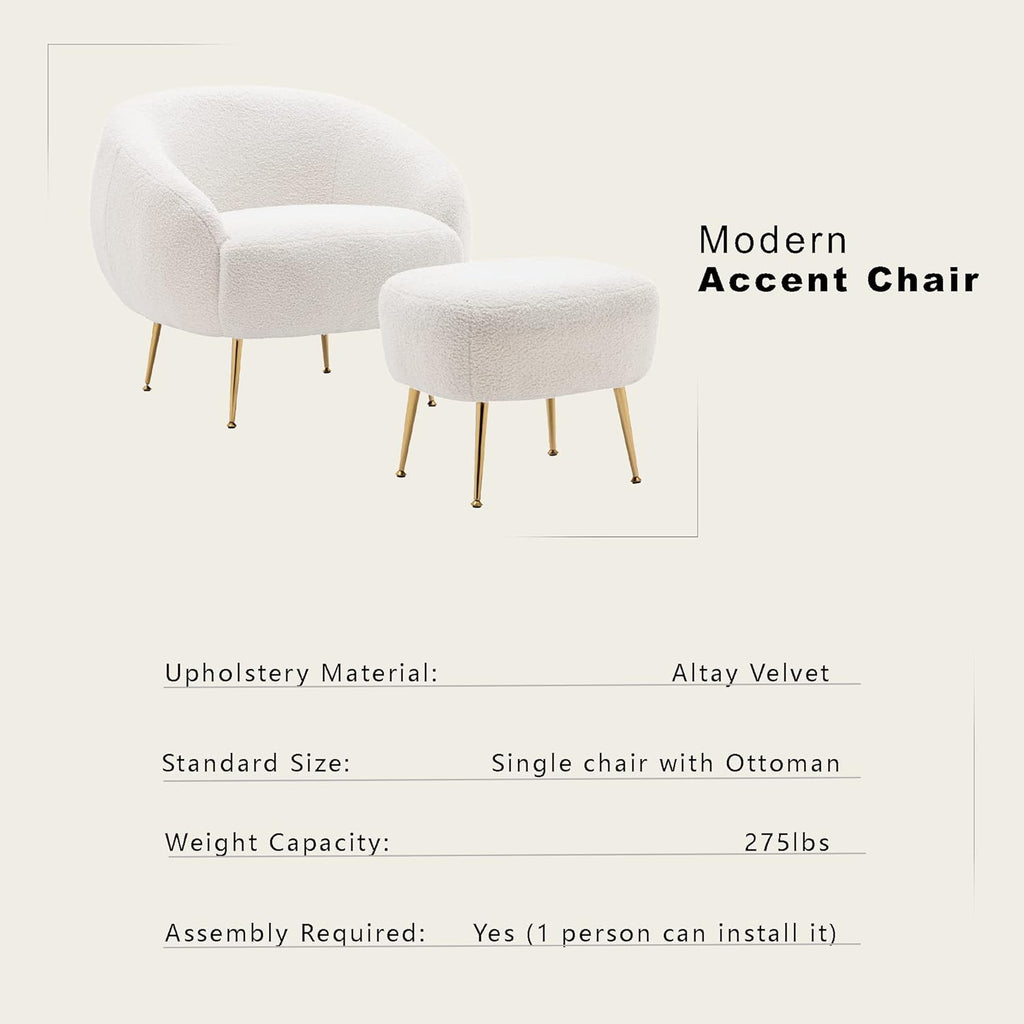 Modern Comfy Leisure Accent Chair With Ottoman Teddy Short Plush Particle Velvet Sofa Armchair B33501