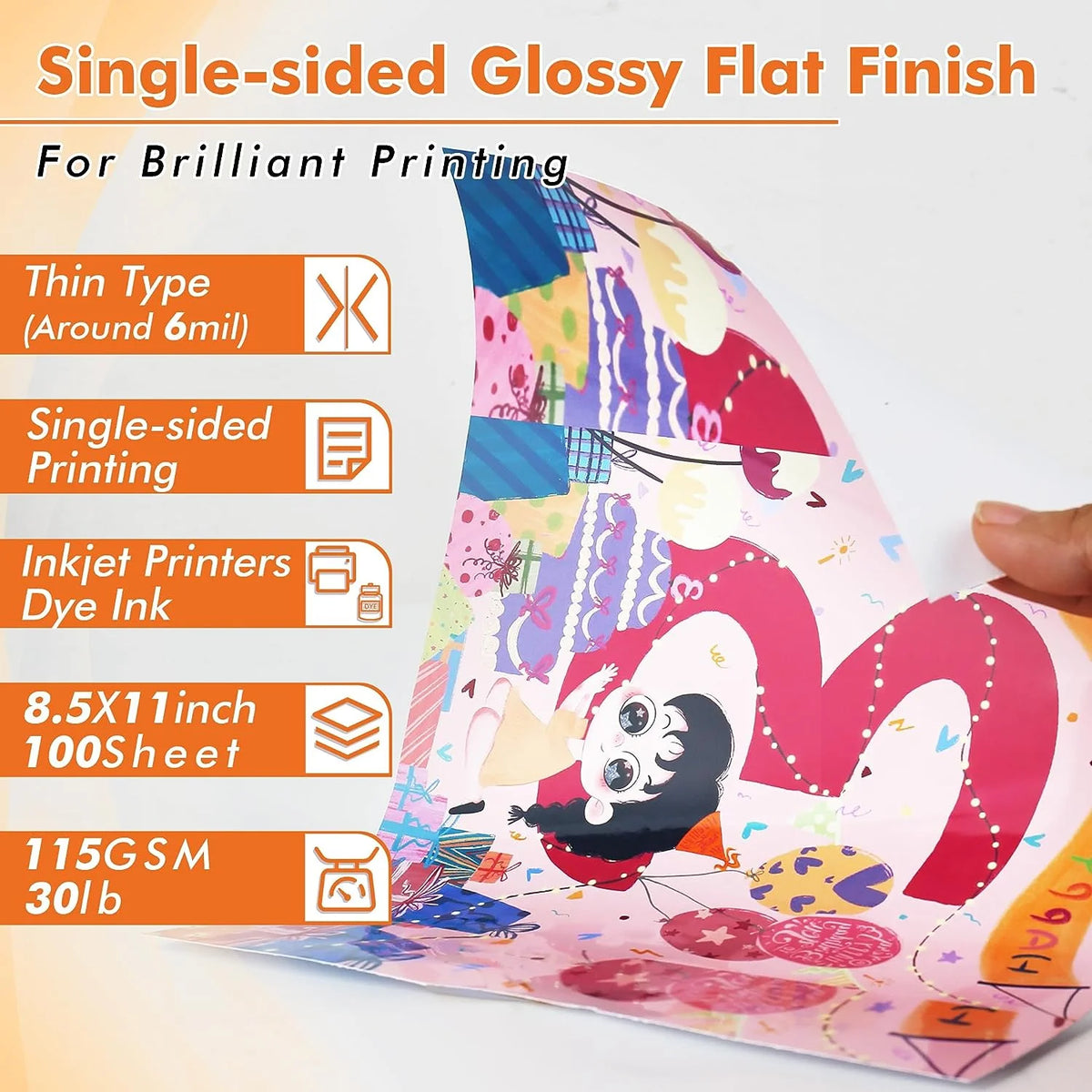 200 Sheets Glossy Inkjet Photo Printer Paper 8.5x11 Inches 30 LB 6Mil K489983