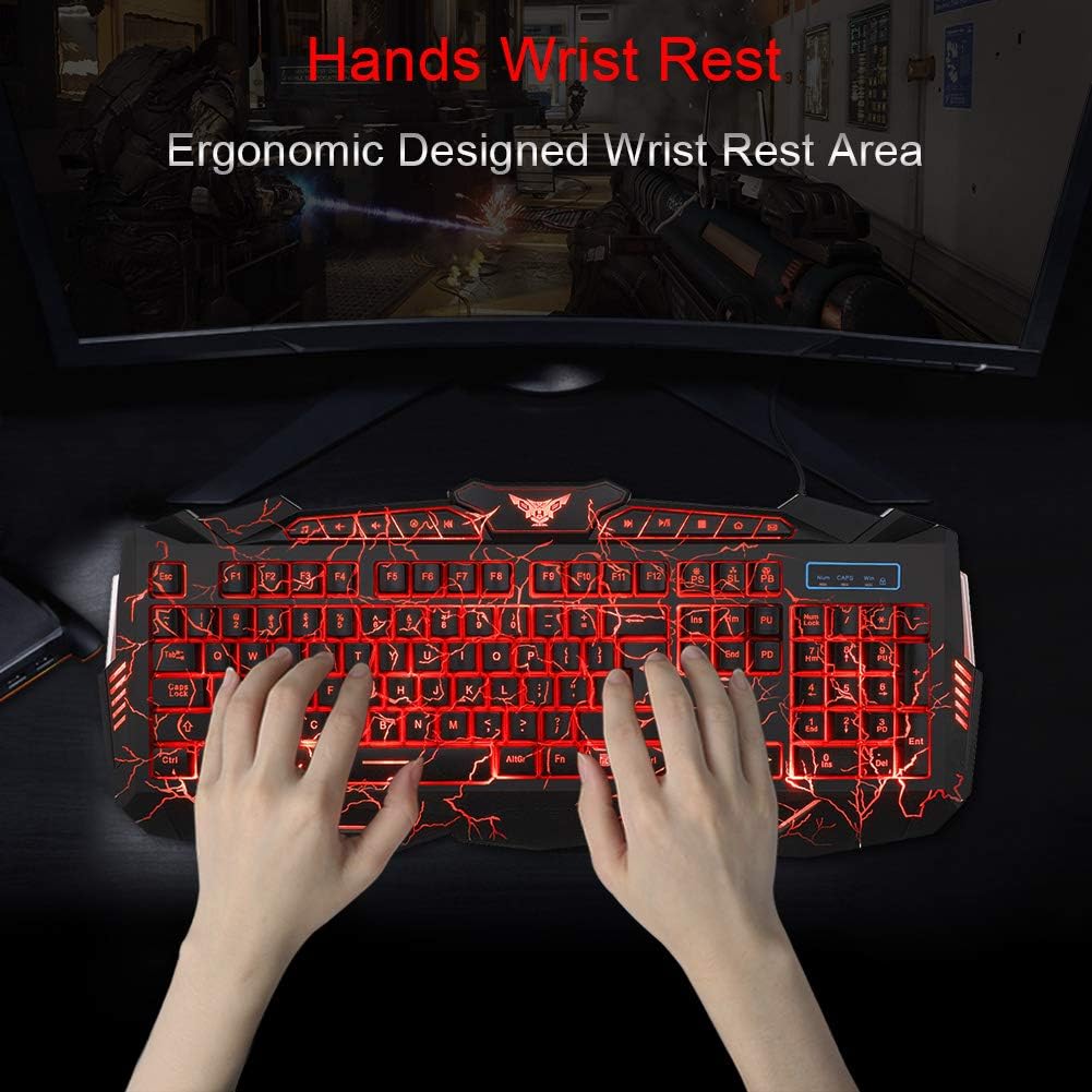 Gaming Keyboard Mouse Headset Combo, USB Wired Backlit Keyboard, 114 Keys LED Keyboard, Red LED Headset M806