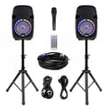 Powered 10 inch PA Speaker System with Stands, Bluetooth, LED Lights, Microphone W8664