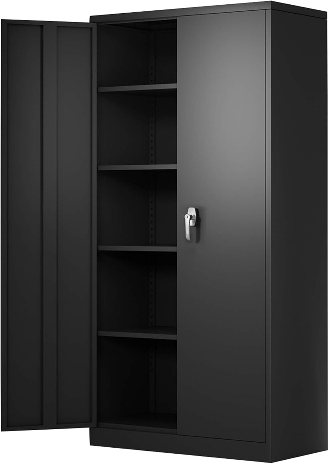 Black Metal Storage Cabinet with 4 Adjustable Shelves and Lockable Doors Z43276