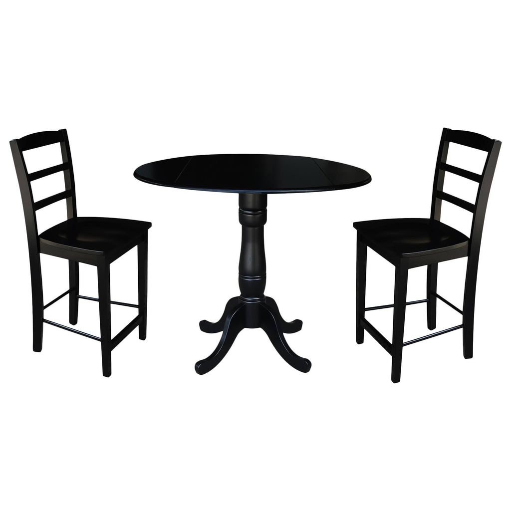 Round Pedestal Gathering Height Table with 2 Counter Height Stools, Black N504