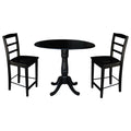 Round Pedestal Gathering Height Table with 2 Counter Height Stools, Black N504