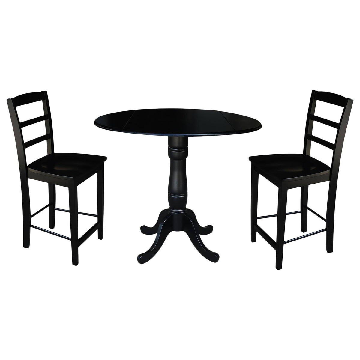 Round Pedestal Gathering Height Table with 2 Counter Height Stools, Black N504
