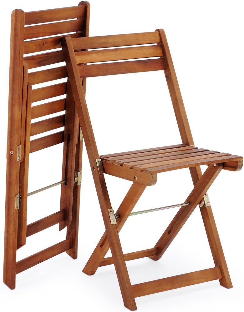 Wooden 3-Piece Bistro Set Folding Chairs and Square Acacia Wood Coffee Table U520