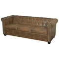 Brown Faux Leather 3-Seater Chesterfield Sofa W55334
