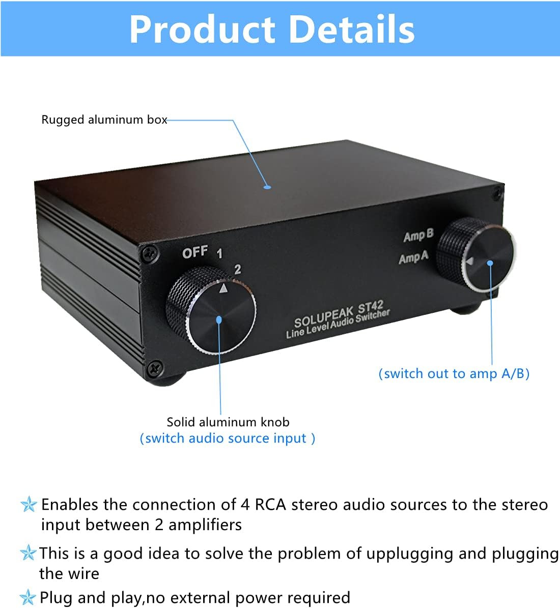 4-Way RCA Audio Switch Splitter Box T208