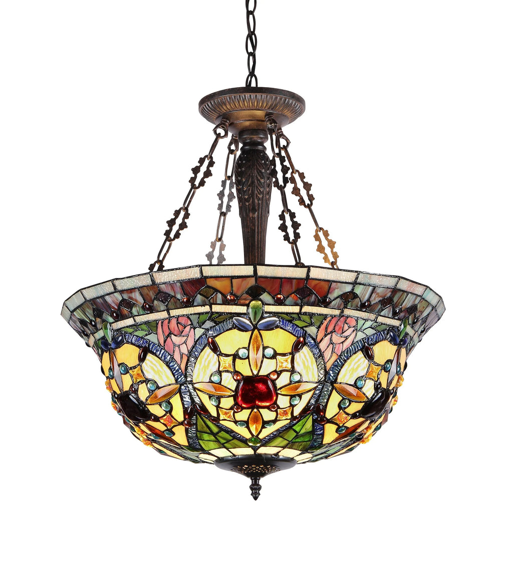Tiffany-Style 3 Light Inverted Ceiling Pendant 22" Shade D8382