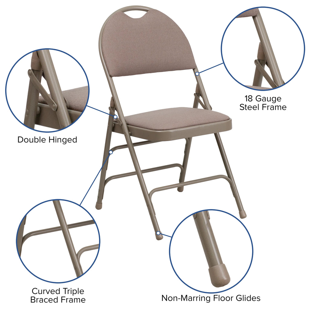 4 Pack Beige Fabric Metal Folding Chair with Easy-Carry Handle G85944