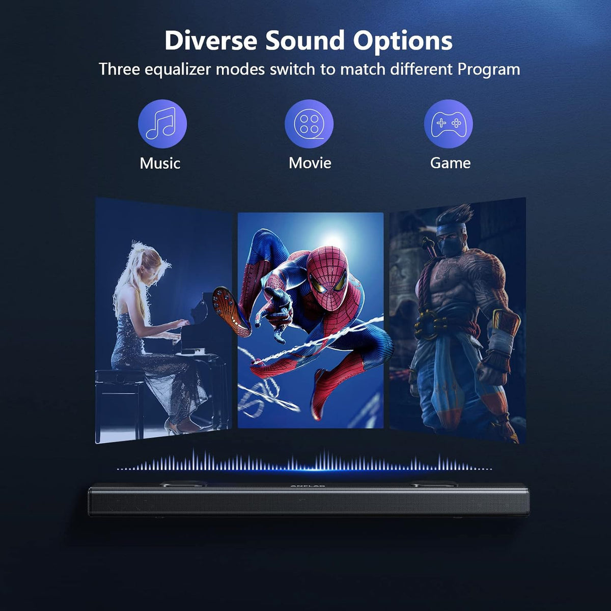 38 Inch Sound Bar with Dual Built-in Subwoofer, 90W, Bluetooth 5.0, Black Z258