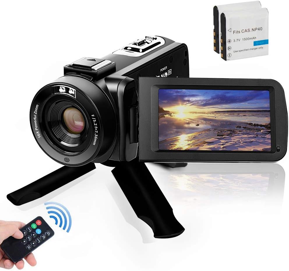 FHD 1080P 30FPS 24MP 16X Digital Zoom 3 Inch Touch Screen Video Camera Camcorder with Remote Control and Tripod V185