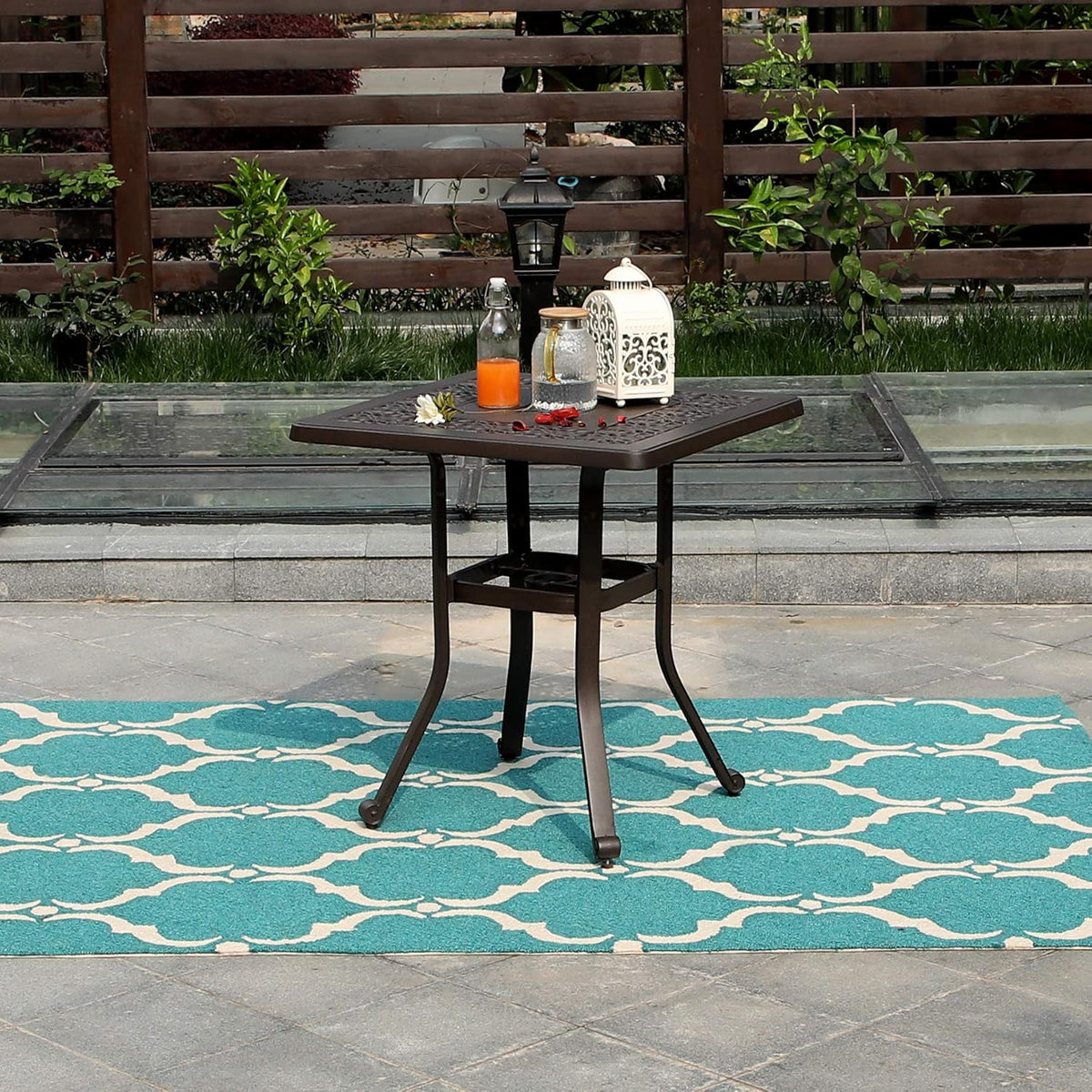27.5 Patio Cast Aluminum Square Bistro Dining Table with Umbrella Hole V63473