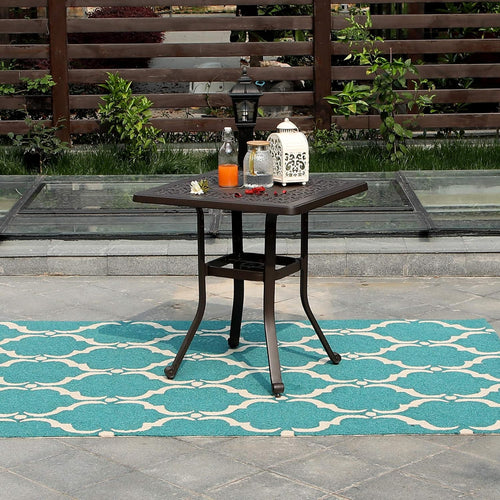 27.5 Patio Cast Aluminum Square Bistro Dining Table with Umbrella Hole V63473
