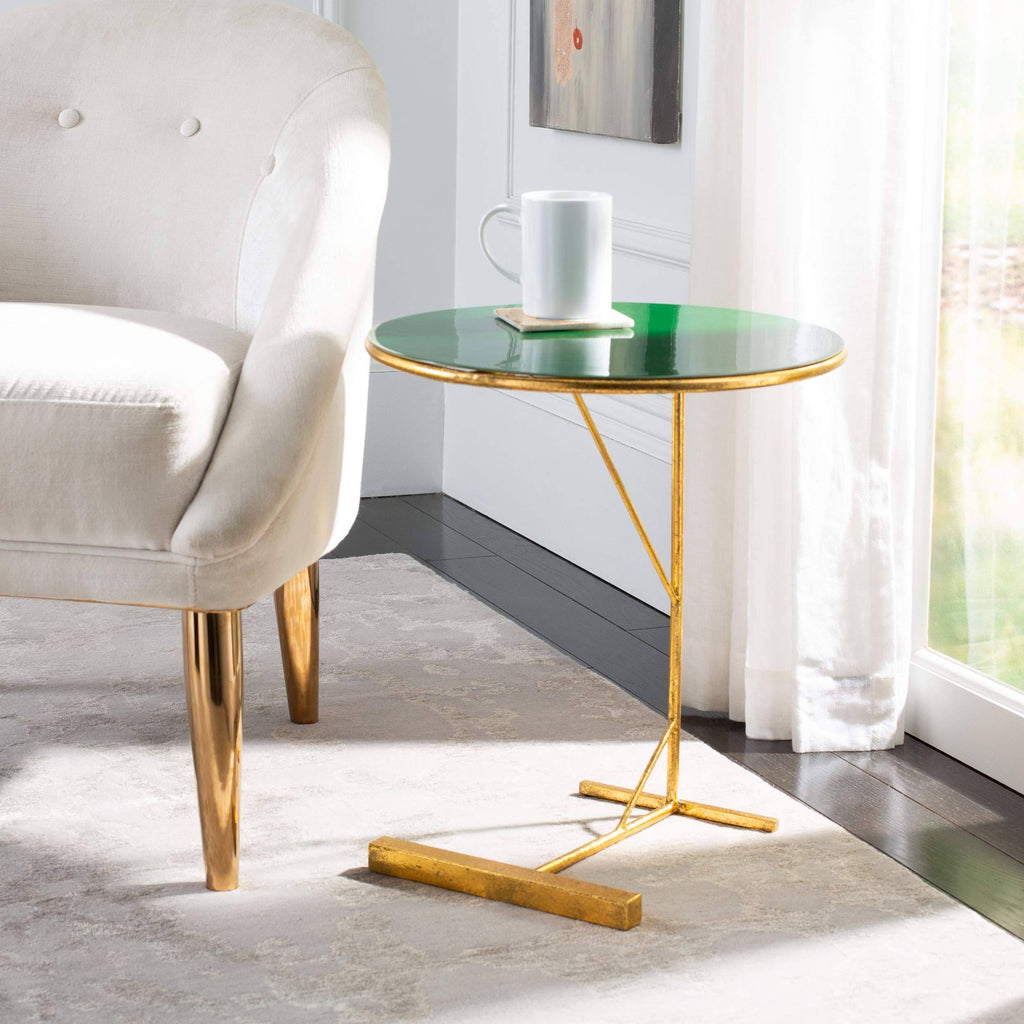 Hunter Green and Gold Round C Table R2787