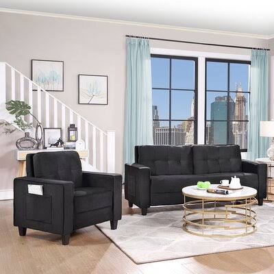 3 Piece Black Velvet Living Room Set C934