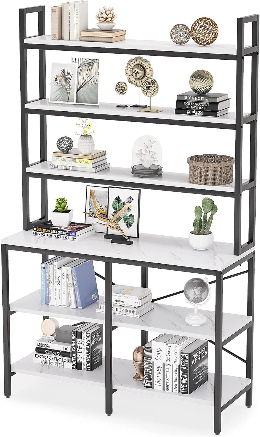 6-Tier Open Tall Bookcase with Iron Tube Frame (White) E1376