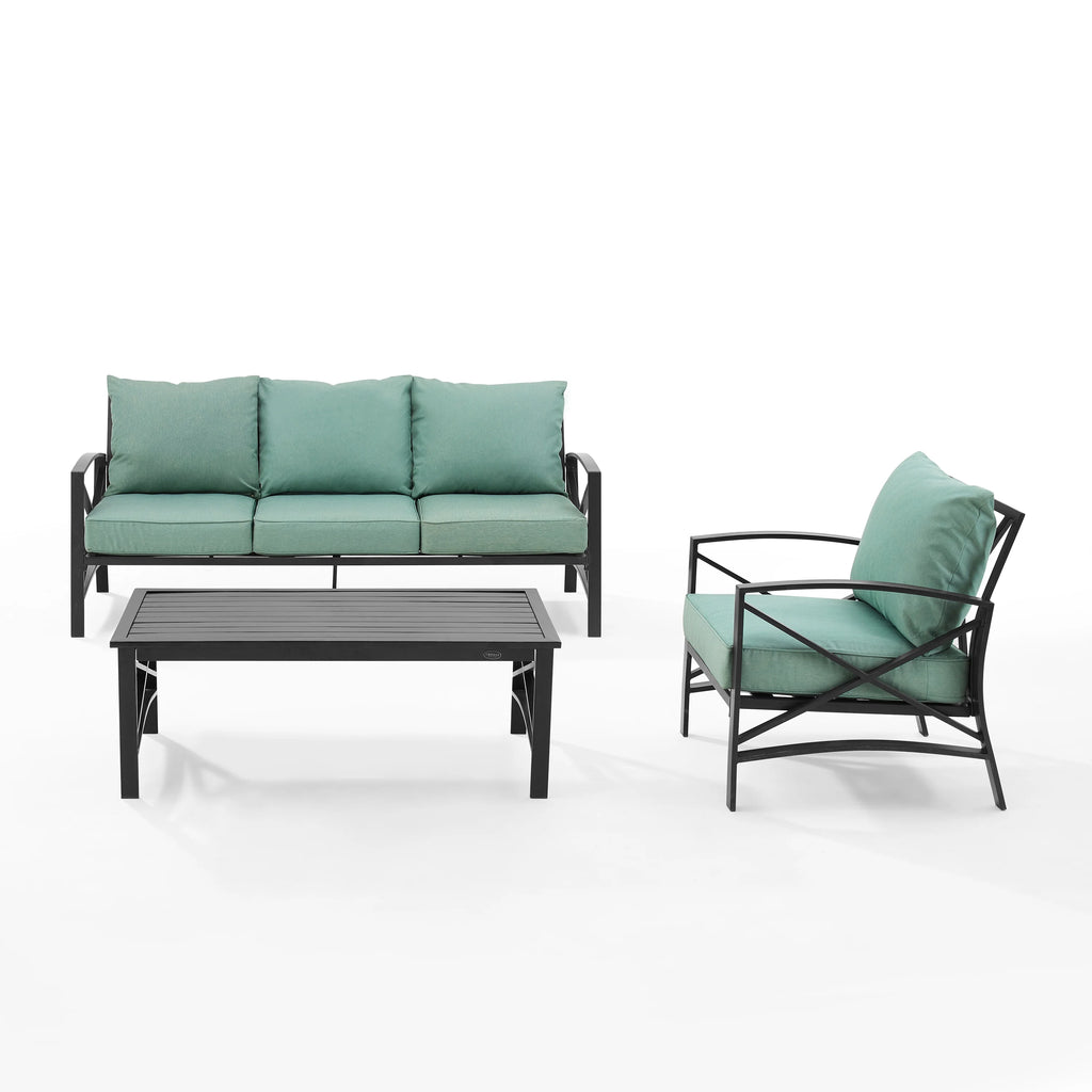 Mist Green 3 Piece Metal Outdoor Sofa Set X3559
