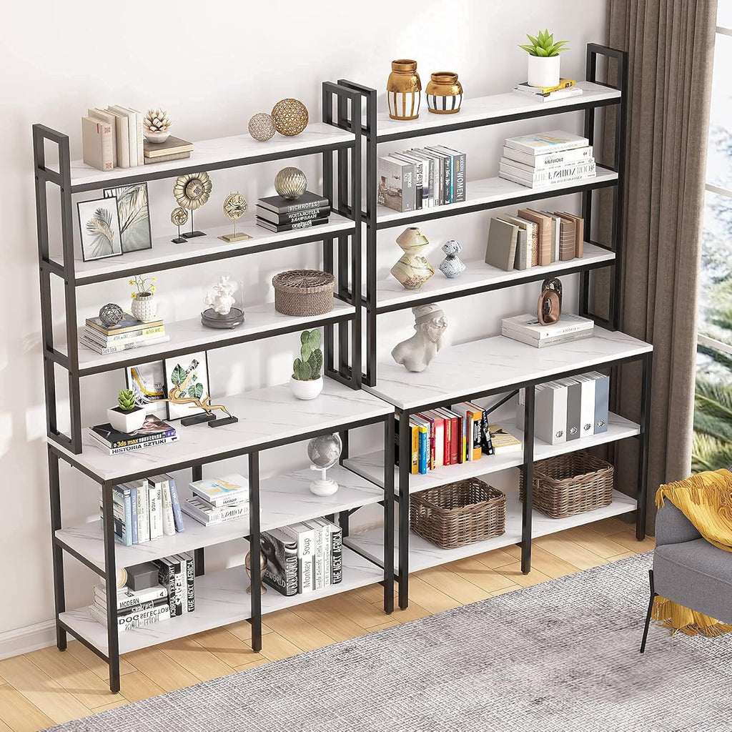 6-Tier Open Tall Bookcase with Iron Tube Frame (White) E1376