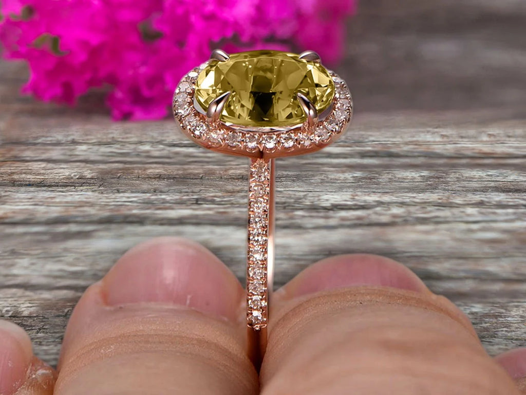 10k Rose Gold 2 Carat Champagne Diamond Moissanite Halo Engagement Ring Oval Cut Y21996