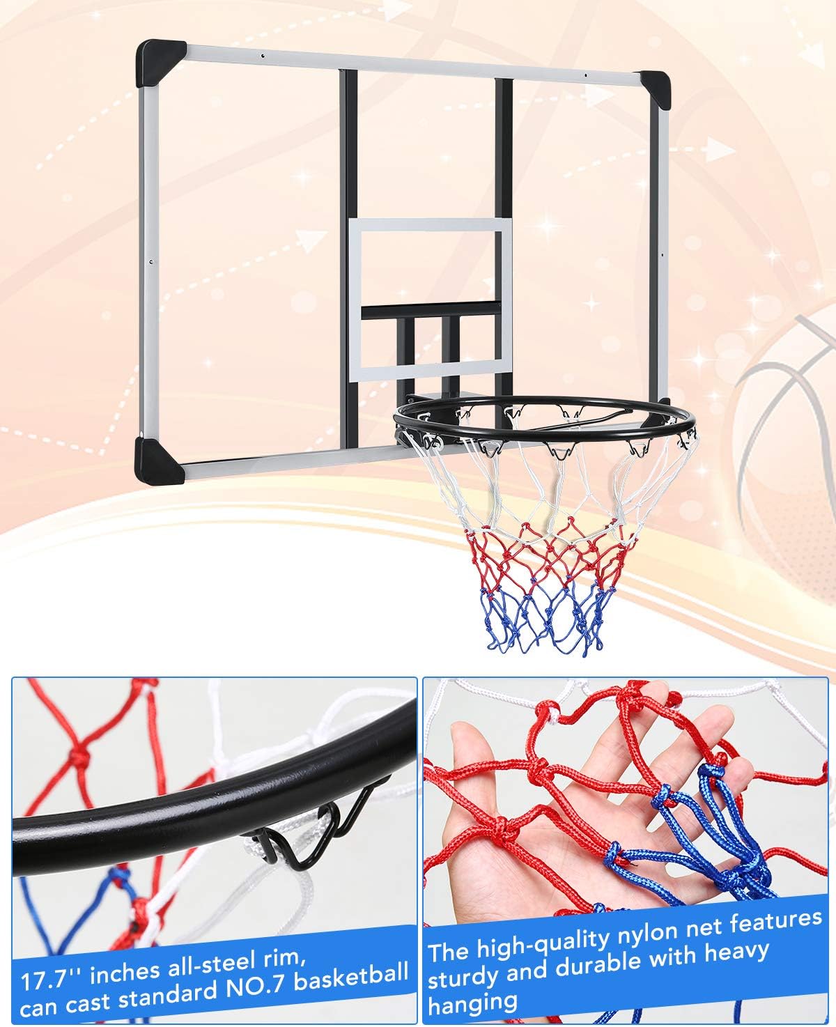 44 Inch Shatterproof Polycarbonate Basketball Backboard with Rim D87034