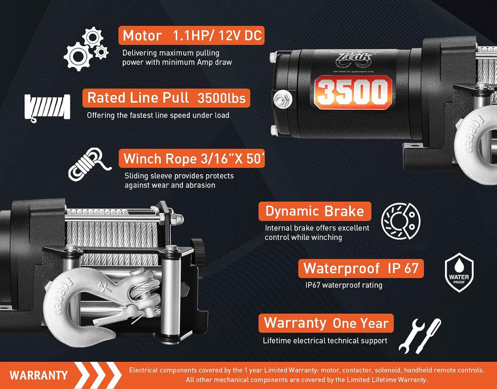 12V DC 3500 lb. ATV/UTV Electric Winch Kit with Steel Cable and Wireless Remote D312