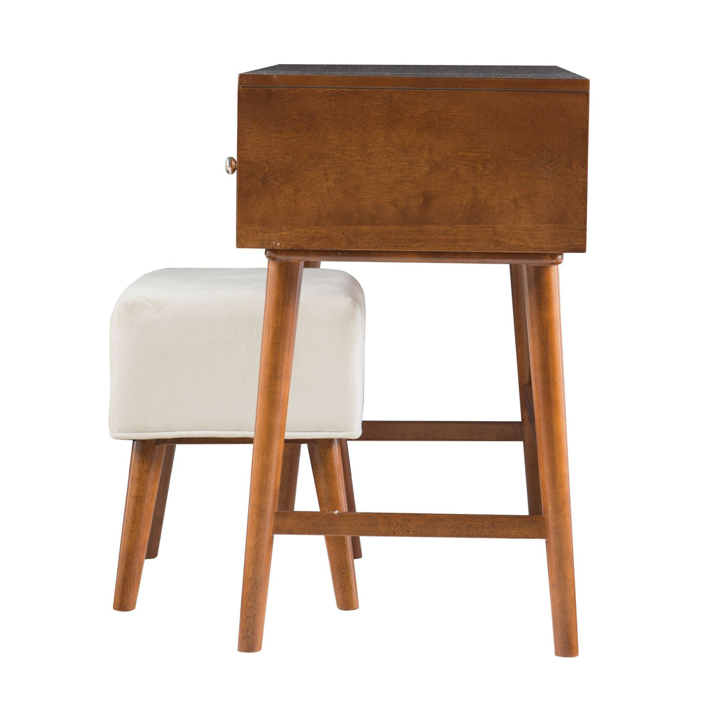 Walnut Brown Mid Century Vanity Set with Mirror and Stool K6511