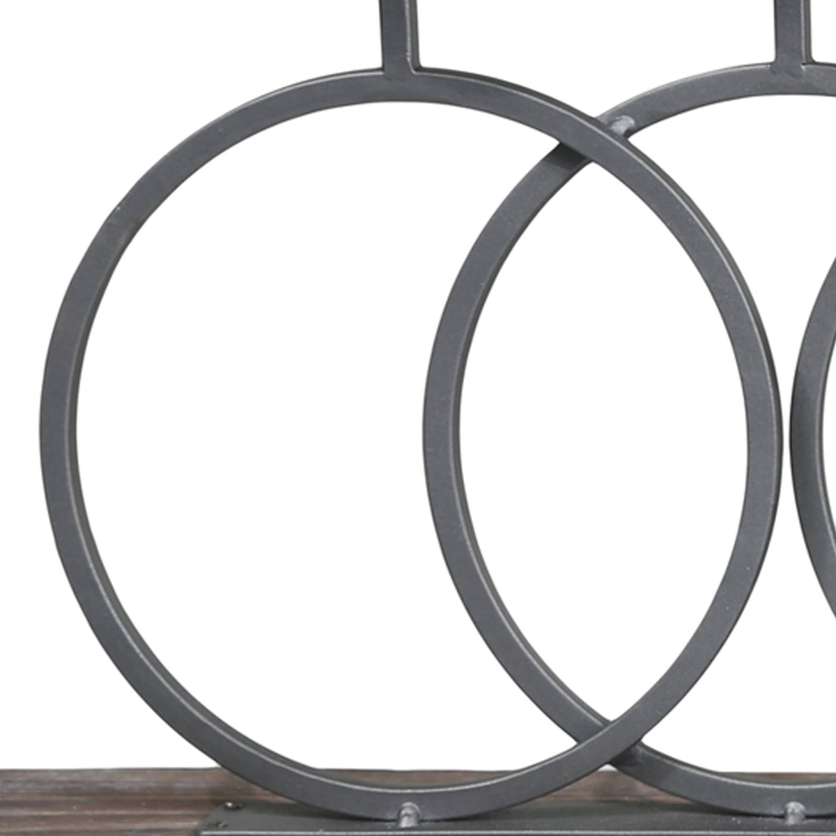 Gray and Brown Wood and Metal Candle Holder with Interlocking 5 Rings W2975
