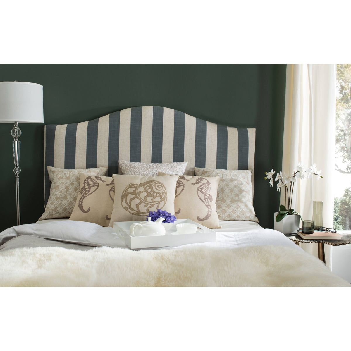 Grey/White Stripe Queen Headboard J8959