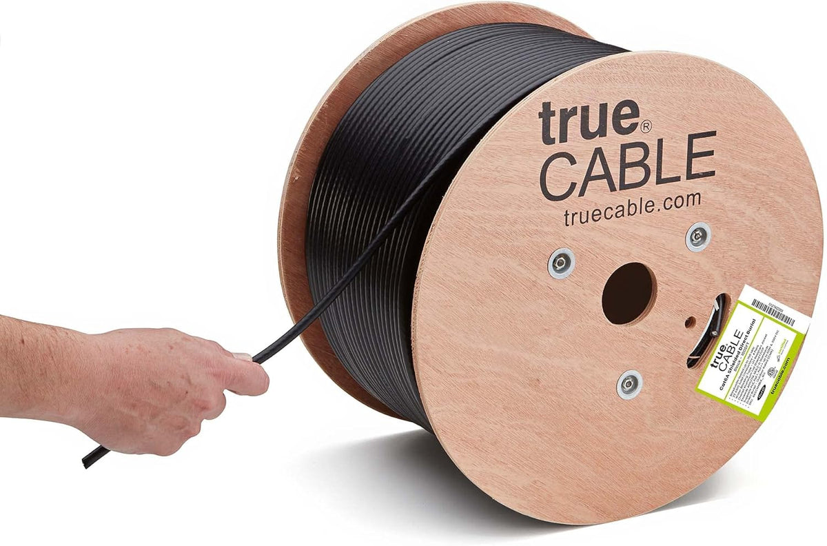 1000ft Black 23AWG Solid Bare Copper Shielded Cat6A Bulk Ethernet Cable C1535