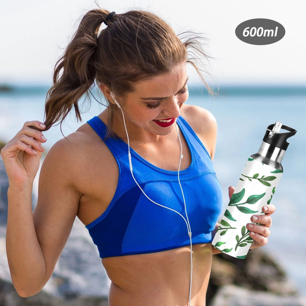 Leaf Green Stainless Steel Insulated Water Bottle with Straw Lid P191544