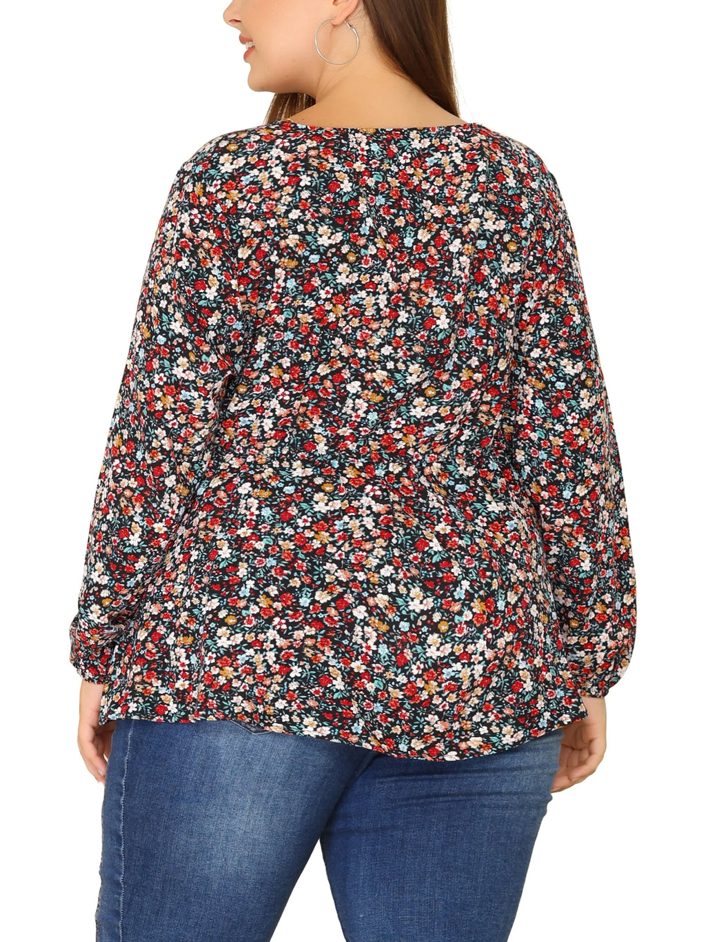Plus Size V Neck Ruffle Flowy Tunic Blouse S68970