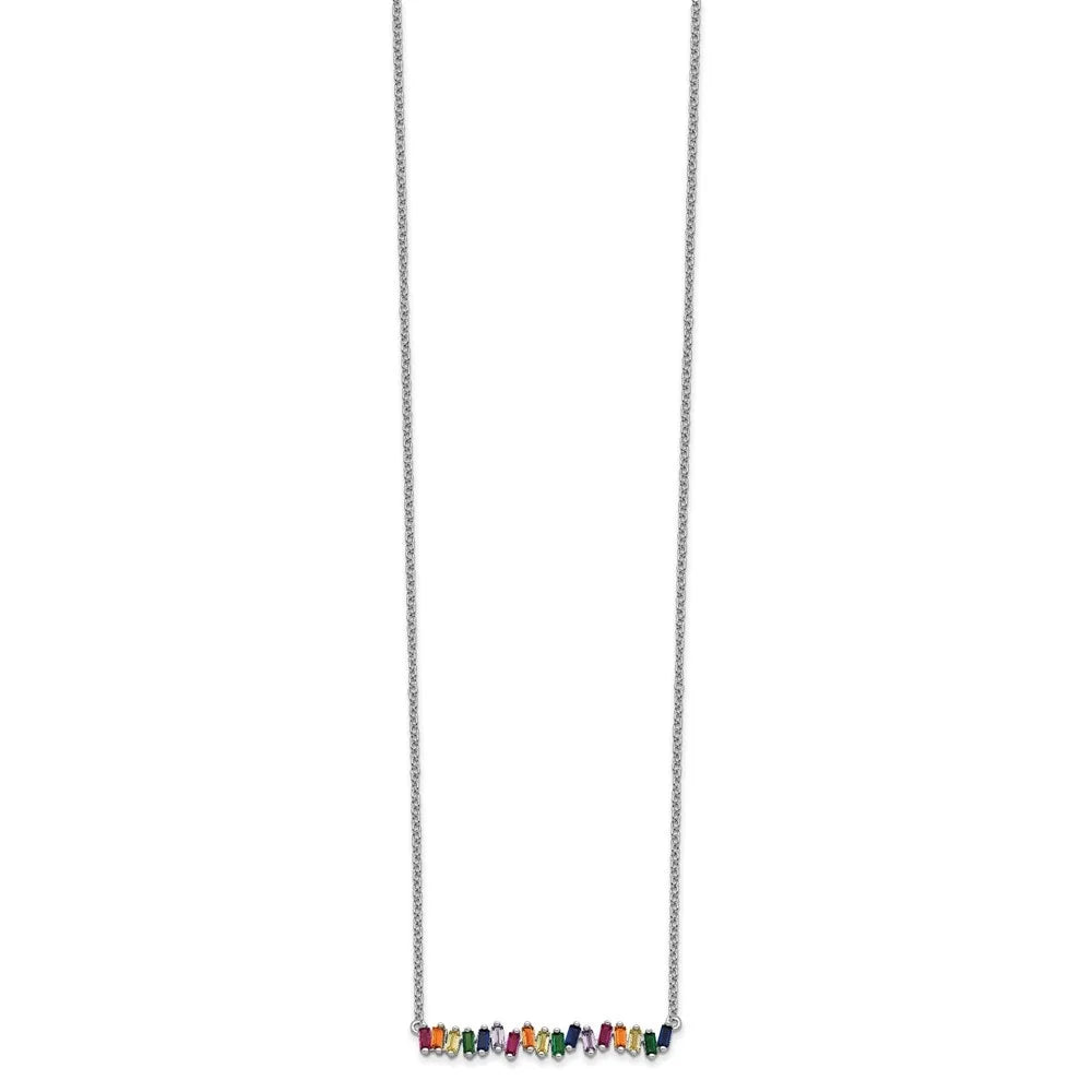 Sterling Silver Rhodium-plated Colorful CZ Bar Necklace 18" C463